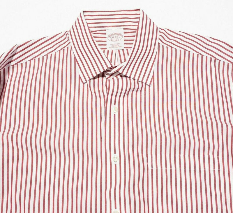 Brooks Brothers Dress Shirt Men's 16 Traditional Fit Non-Iron Red Striped