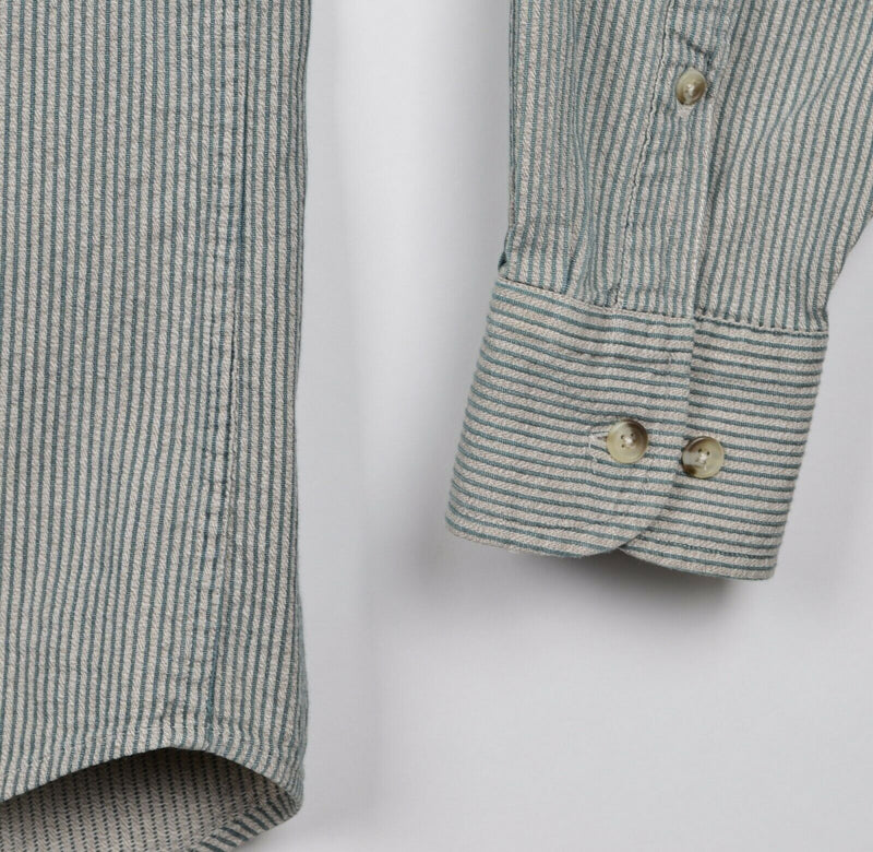 Yves Saint Laurent Men’s Medium Seersucker Hidden Button Gray Pinstriped Shirt