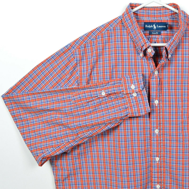 Polo Ralph Lauren Men's 18/2XL Orange Blue Plaid Long Sleeve Button-Down Shirt