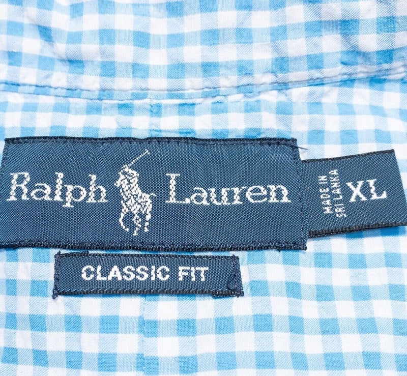 Polo Ralph Lauren Seersucker Shirt XL Classic Fit Men's Blue Gingham Preppy