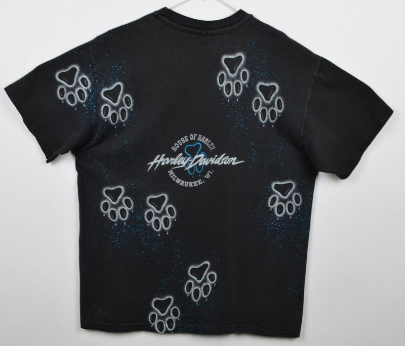 Vtg 90s Harley-Davidson Men's Sz Large Wolf All-Over Print Biker Graphic T-Shirt