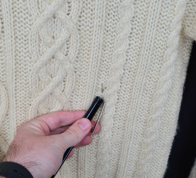 The Sweater Shop Men's Large? Cream 100% Wool England Fisherman Knit Sweater