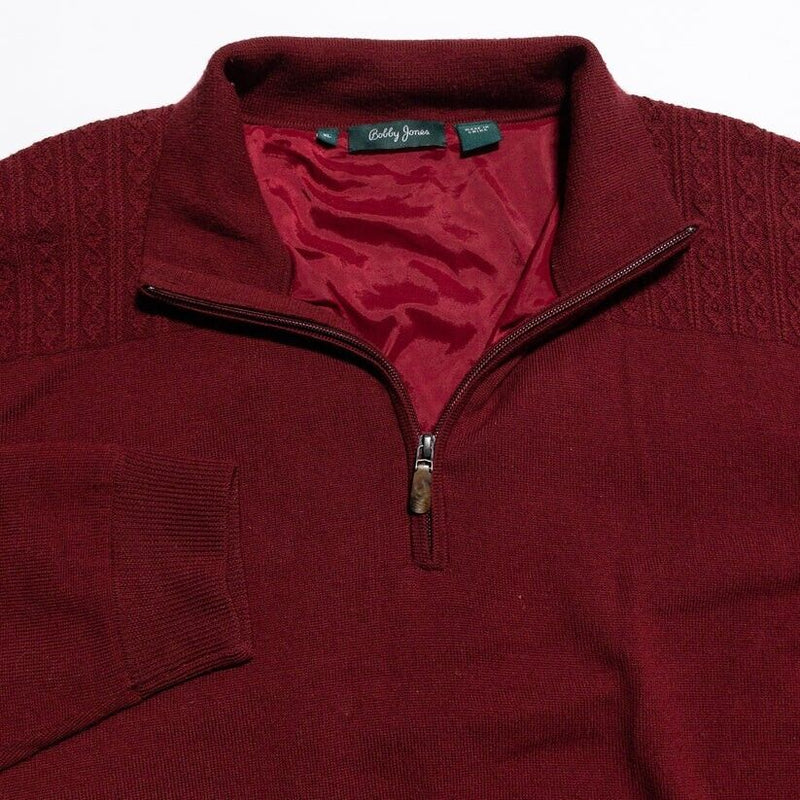 Bobby Jones Lined Sweater Men's XL Merino Wool Red Golf Pullover 1/4 Zip