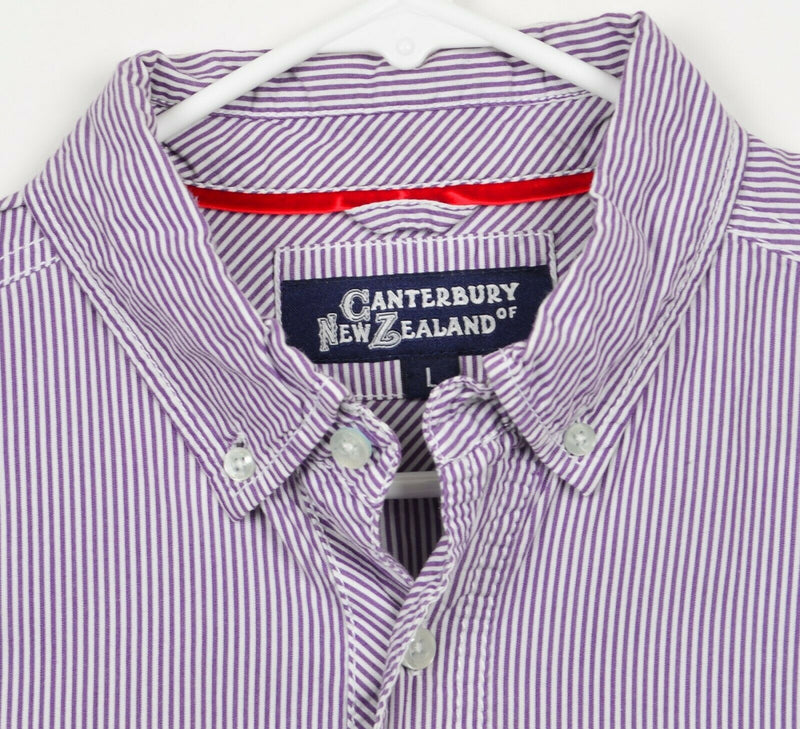 Canterbury New Zealand Men's Sz Large Purple Striped Button-Down Shirt