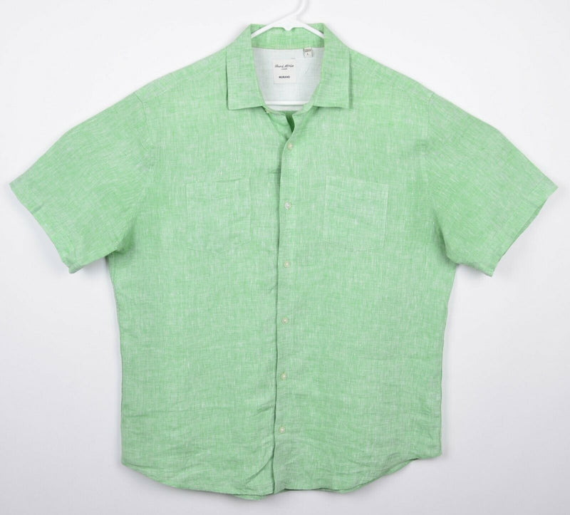 Baird McNutt Men's Sz Large Murano 100% Linen Green Short Sleeve Shirt