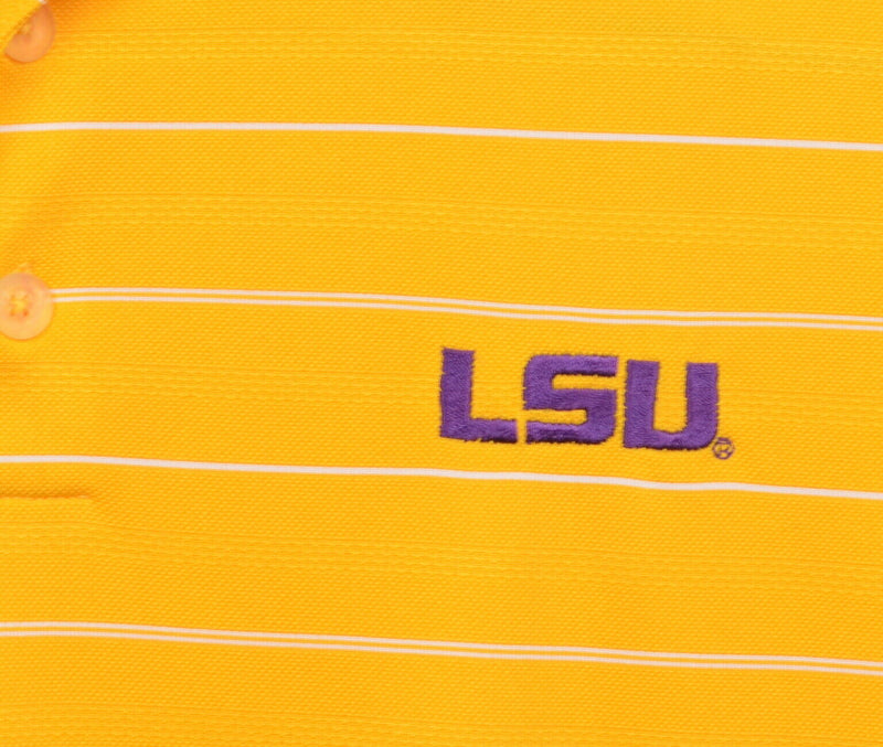 LSU Tigers Men's Large Nike Golf Golden Yellow Striped Wicking Golf Polo Shirt