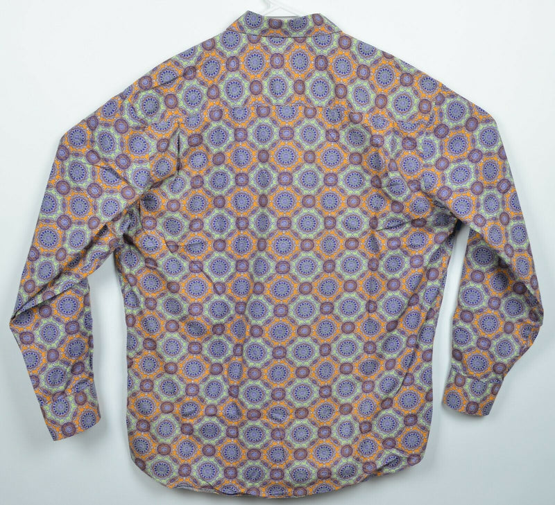 Alan Flusser Men's XL Geometric Kaleidoscope Orange Blue Button-Front Shirt