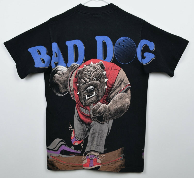 Vtg 90s Bad Dog Men's Large All-Over Print Bowling Tourist Graphic T-Shirt