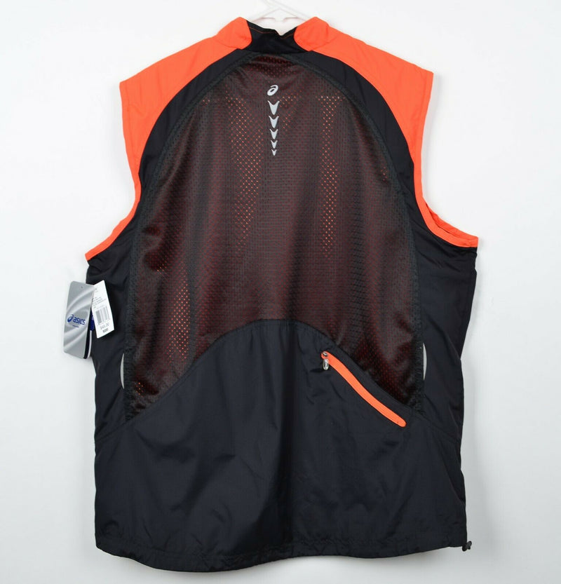 Asics Men's Large Running Orange Black Water Resistant Reflective Zip Racer Vest