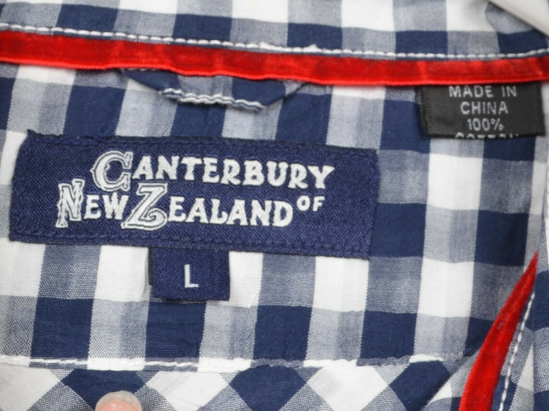 Canterbury of New Zealand Men's Large Navy Blue Plaid Check Casual Button Shirt