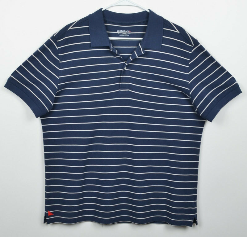UNTUCKit Men's Sz Large Navy Blue Striped Pima Cotton Polo Shirt