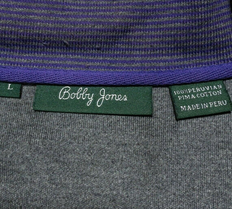 Bobby Jones 1/4 Zip Pullover Sweater Golf Gray Purple Pima Cotton Men's Large