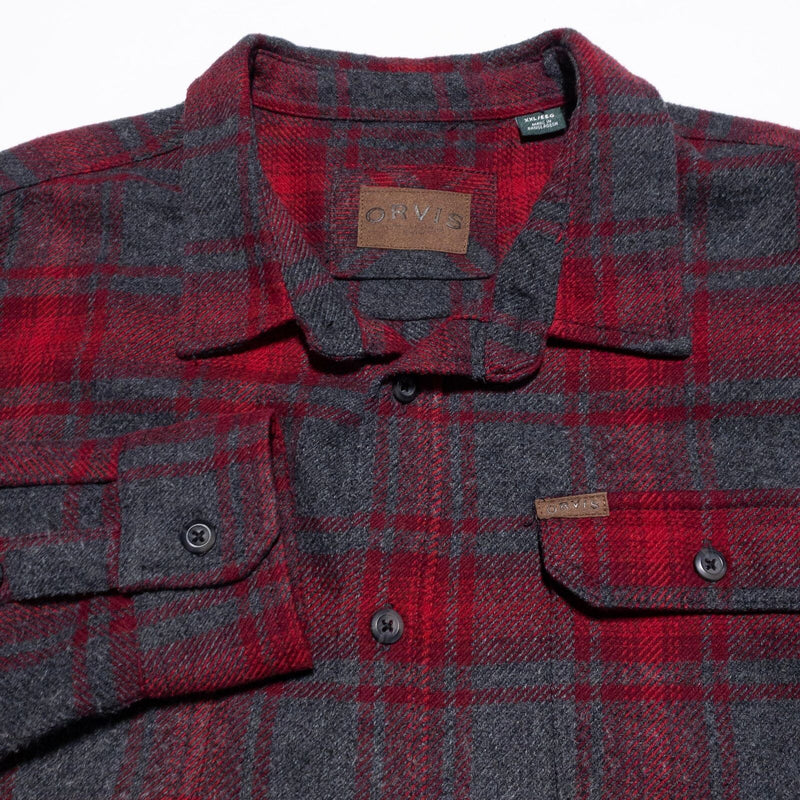 Orvis Flannel Shirt Men's 2XL Red Gray Plaid Heavy Lumberjacket Button-Up