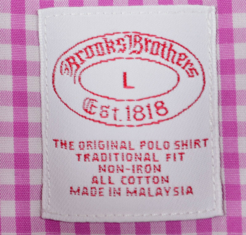 Brooks Brothers Men's Large Non-Iron Pink White Gingham Check Button-Down Shirt