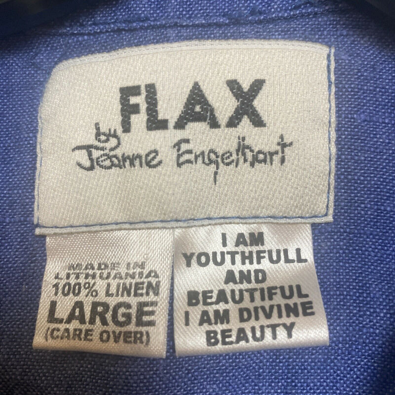 Flax by Jeanne Engelhart Men's Large 100% Linen Blue Loose Button-Front Shirt