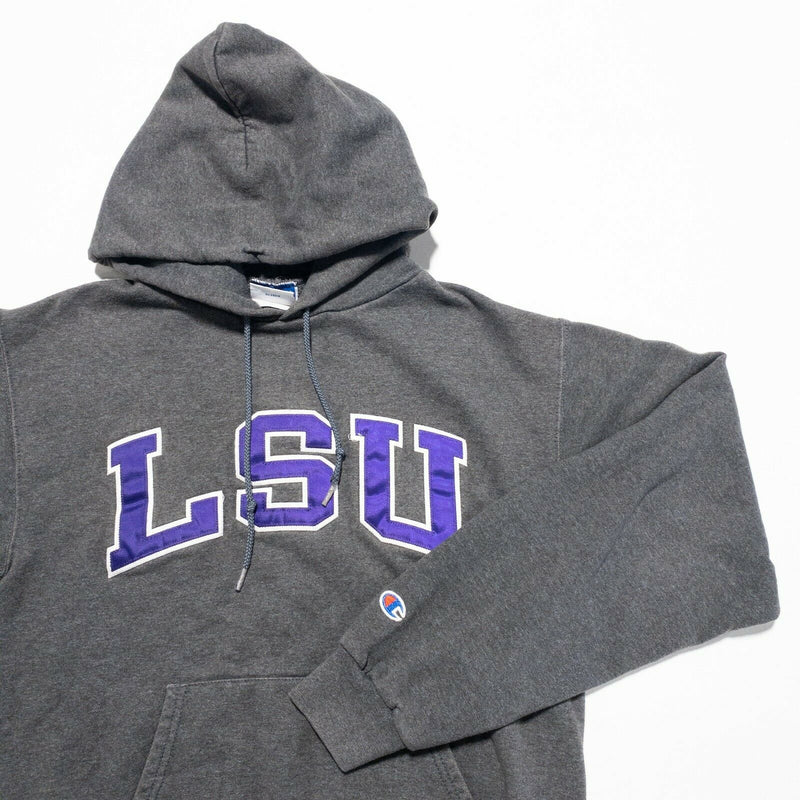 LSU Tigers Men Small Champion Gray Purple Letters Pullover 90s Hoodie Sweatshirt
