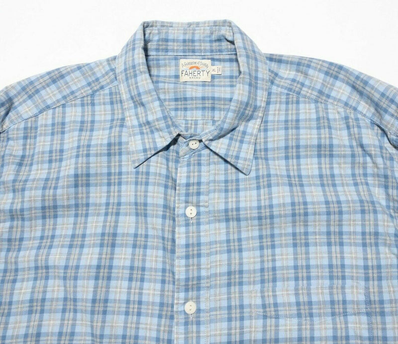 Faherty XL Shirt Men Long Sleeve Button-Front Blue Gray Plaid