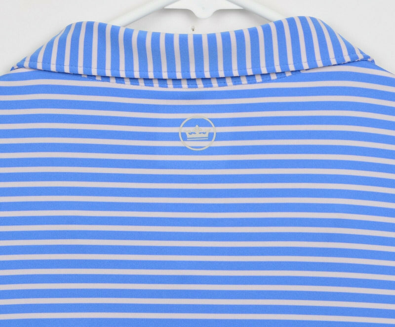 Peter Millar Men's Sz Large Crown Crafted Blue White Striped Golf Polo Shirt