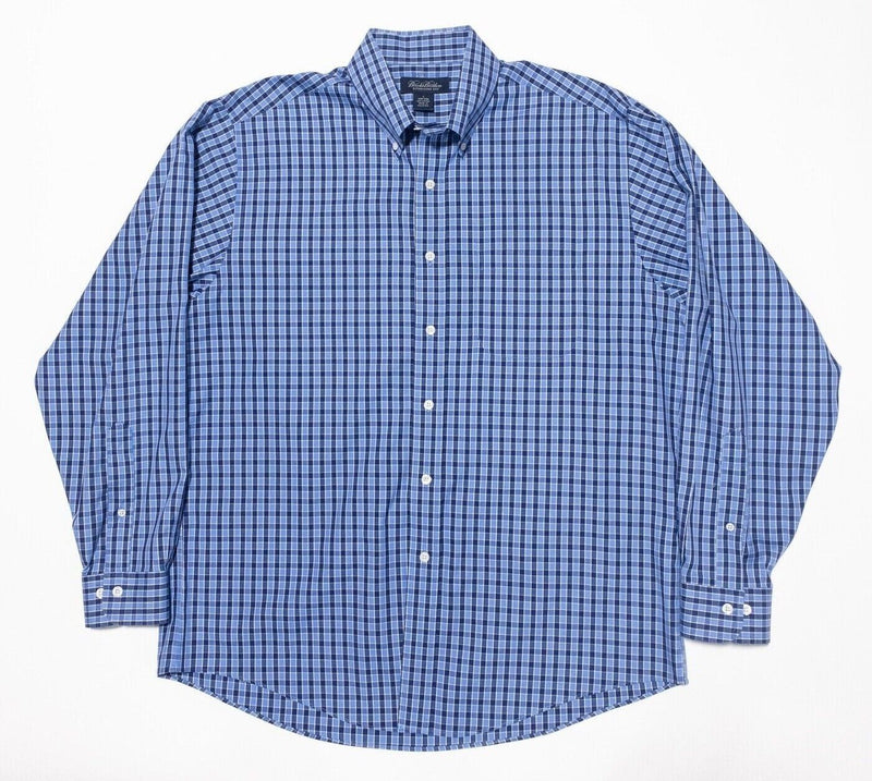 Brooks Brothers Men's Large Shirt Non-Iron Blue Check Long Sleeve Button-Down