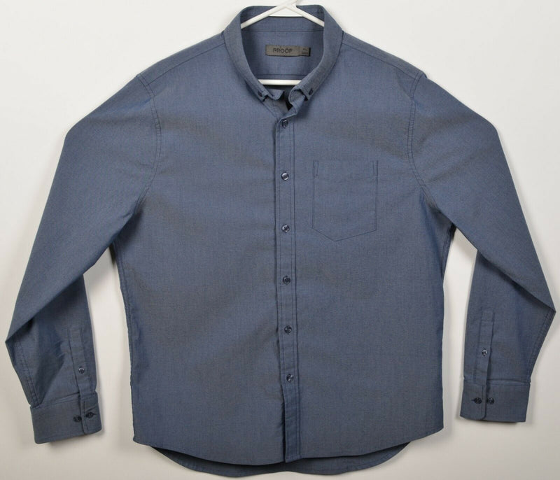 Proof Men's XL Solid Blue Cotton Polyester Lycra Blend Button-Down Shirt
