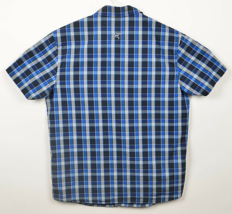 Arc'teryx Men's Large Navy Blue Plaid Cotton Blend Hiking Button-Front Shirt