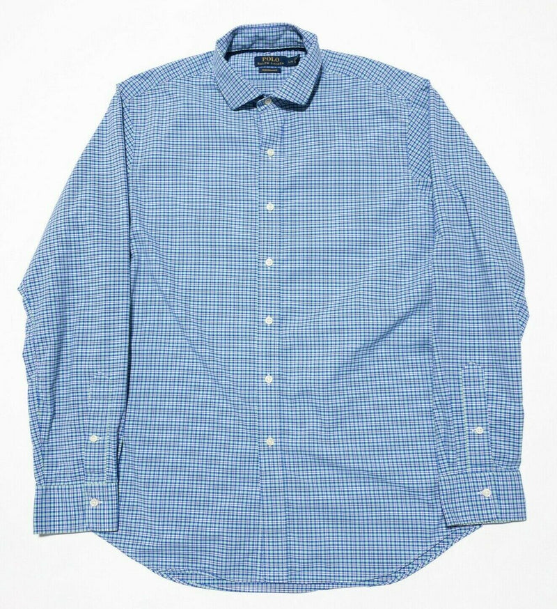 Polo Ralph Lauren Performance Shirt Large Men's Long Sleeve Blue Check Wicking