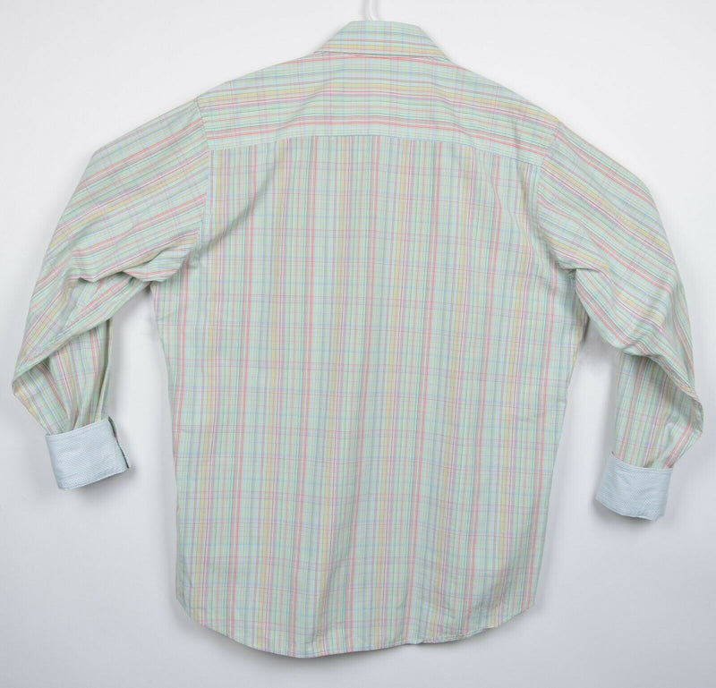 Bugatchi Uomo Men's Large? Flip Cuff Green Multi-Color Plaid Button-Front Shirt