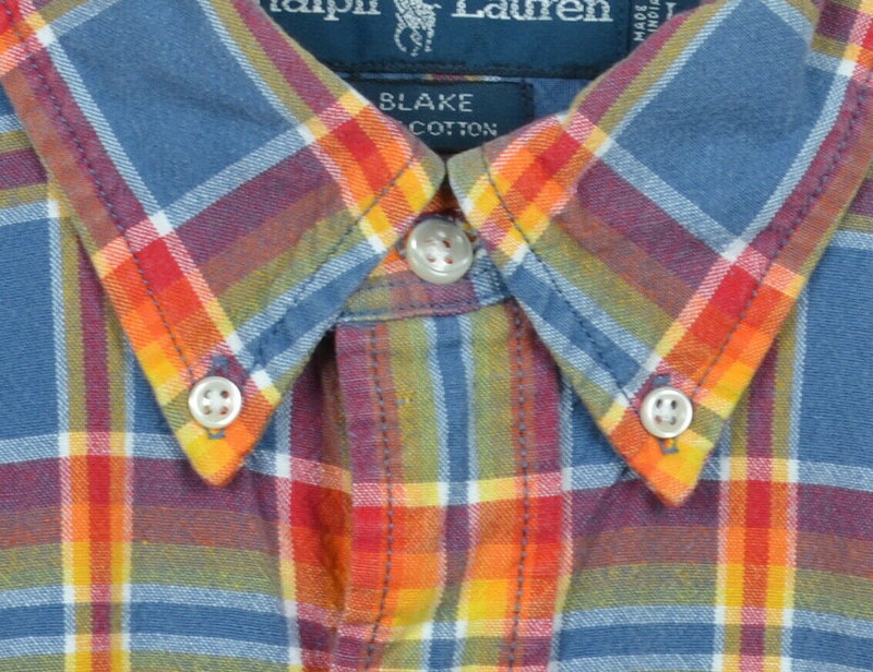 Polo Ralph Lauren Men's Large Blue Orange Red Plaid Blake Button-Down Shirt