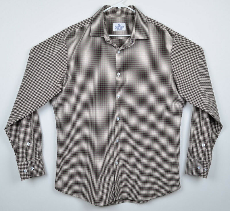 Mizzen+Main Men's XL Trim Fit Green Maroon Plaid Check Performance Dress Shirt