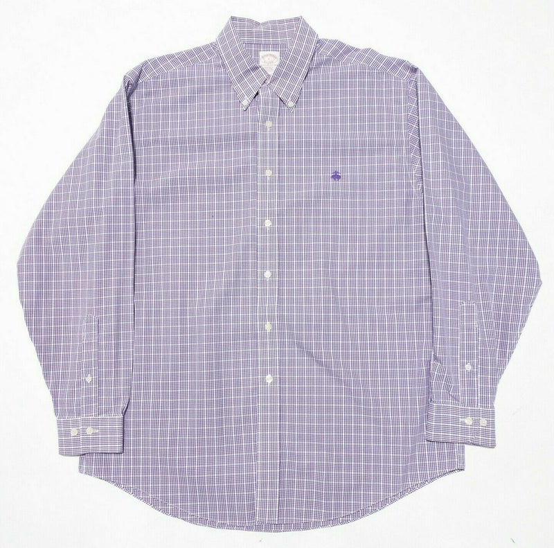 Brooks Brothers Non-Iron Button-Down Shirt Sheep Logo Purple Check Men's Large