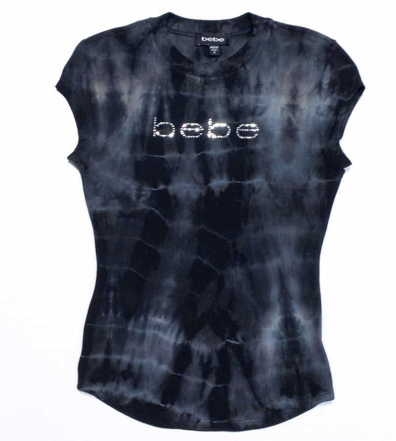 Bebe Logo Shirt Women's Medium Vintage 90s Y2K Rhinestones Logo Spell Out Bling