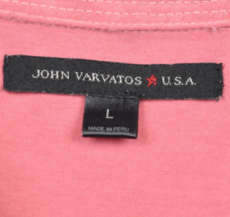 John Varvatos USA Men's Sz Pink Peace Sign ✌️Logo Embroidered Polo Shirt