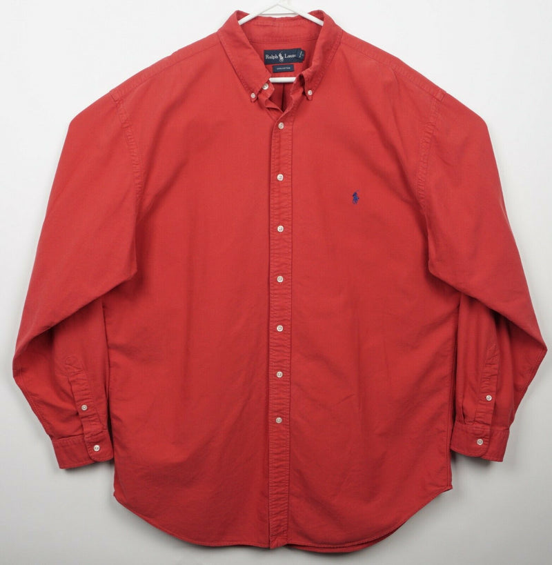 Polo Ralph Lauren Men's XLT (XL Tall) Solid Red/Orange Button-Down Shirt