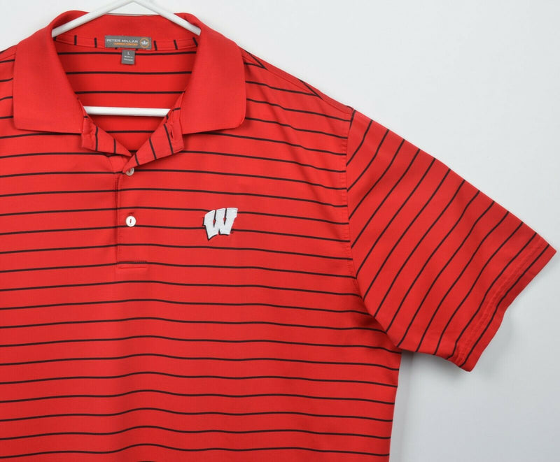 Peter Millar Summer Comfort Men's Large Wisconsin Badgers Stripe Golf Polo Shirt