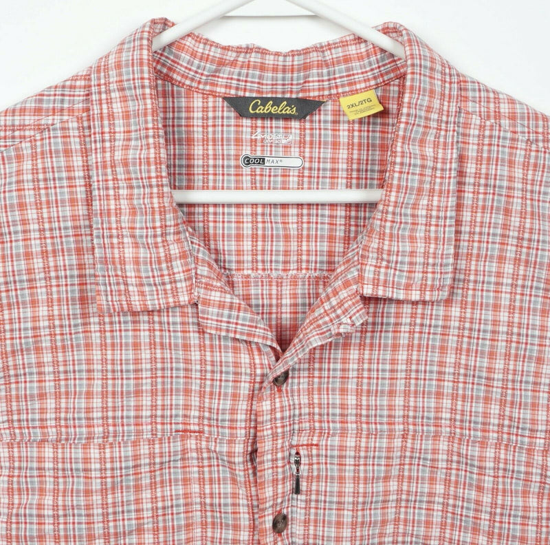 Cabela's Men's 2XL 4Most UPF 30 CoolMax Orange Plaid Seersucker Fishing Shirt