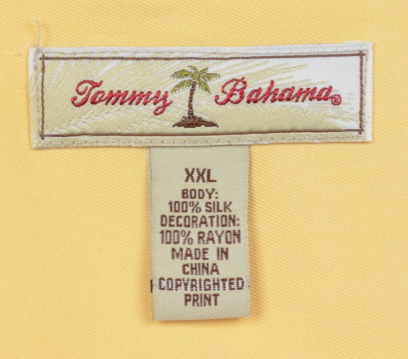 Tommy Bahama Men's 2XL Havana Good Time Silk Yellow Embroidered Hawaiian Shirt