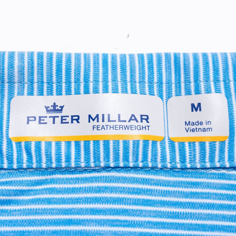 Peter Millar Featherweight Polo Men's Medium Blue Striped Wicking Stretch Golf