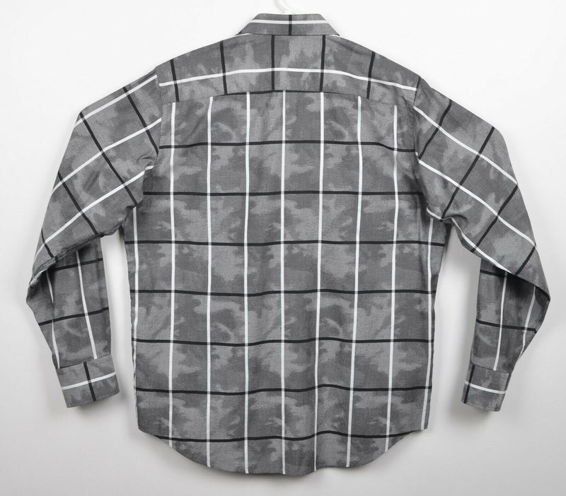 Bugatchi Men's Medium Classic Fit Flip Cuff Gray Camouflage Plaid Shirt
