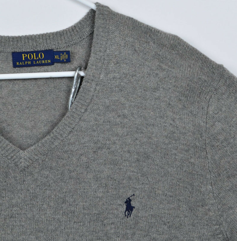 Polo Ralph Lauren Men's Sz XL 100% Lambswool Gray V-Neck Pullover Sweater