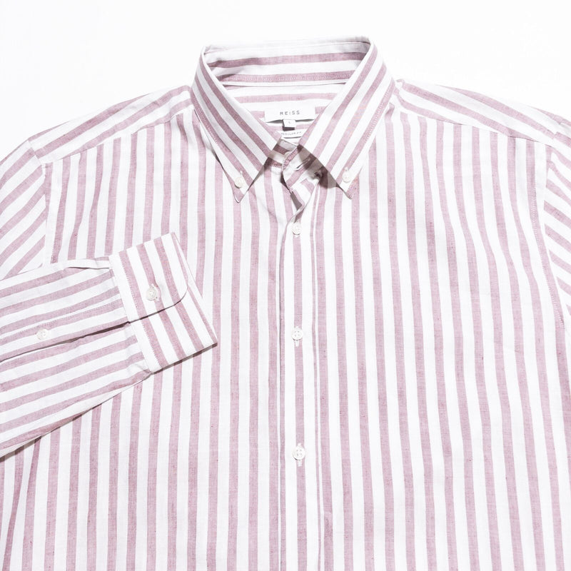 Reiss Striped Shirt Men's Large Linen Blend Button-Down Red Striped