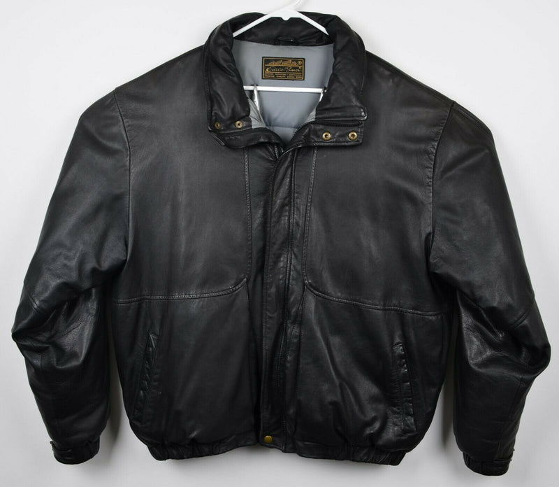 Vintage Eddie Bauer Men's 2XL? Leather Goose Down Black Full Zip Puffer Jacket