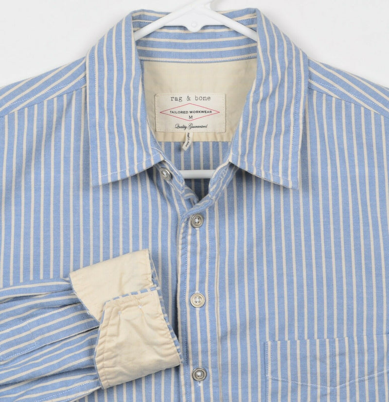 Rag & Bone Men's Sz Medium Tailored Workwear Blue Striped Button-Front Shirt