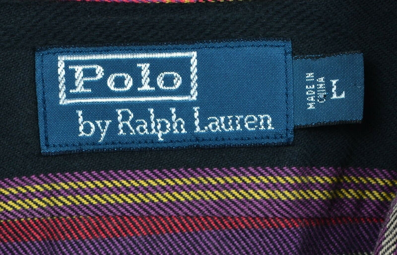 Polo Ralph Lauren Men's Large Purple Black Plaid Aztec Military Safari Shirt