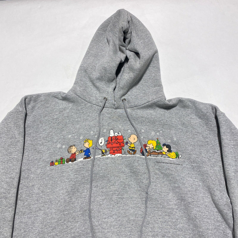 Peanuts Snoopy Hoodie Men's Large Comic Snow Christmas Vintage 90s Gray Pullover