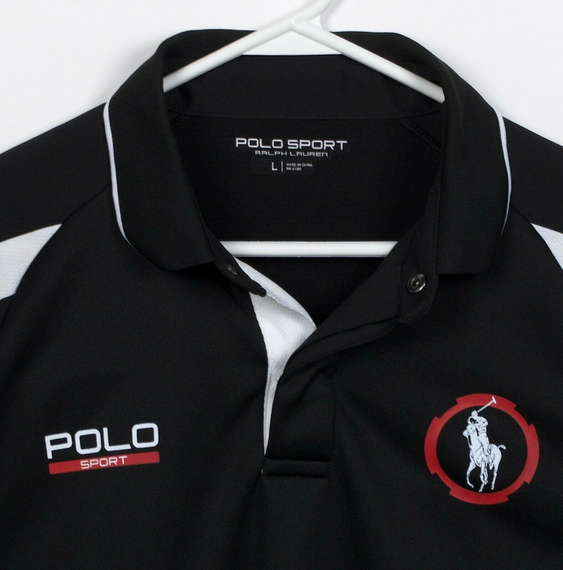 Polo Sport Ralph Lauren Men's Large Black White Snap Polyester Wicking Shirt