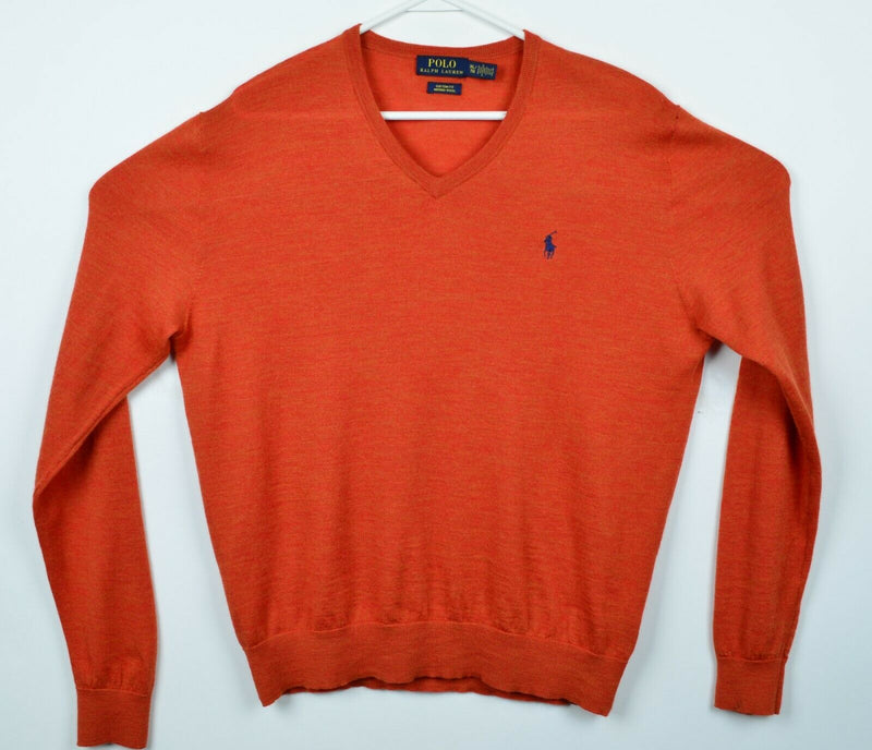 Polo Ralph Lauren Men's XL 100% Merino Wool Orange V-Neck Pullover Sweater