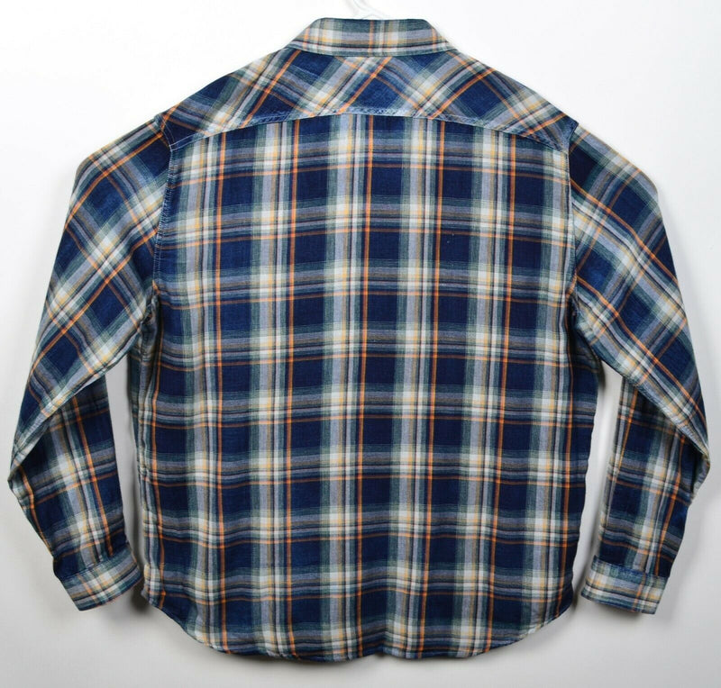 Carbon 2 Cobalt Men's Large Navy Blue Plaid Long Sleeve Button-Front Shirt