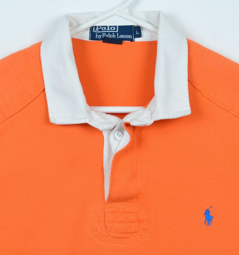 Polo Ralph Lauren Men's Large Solid Orange Padded Long Sleeve Rugby Shirt