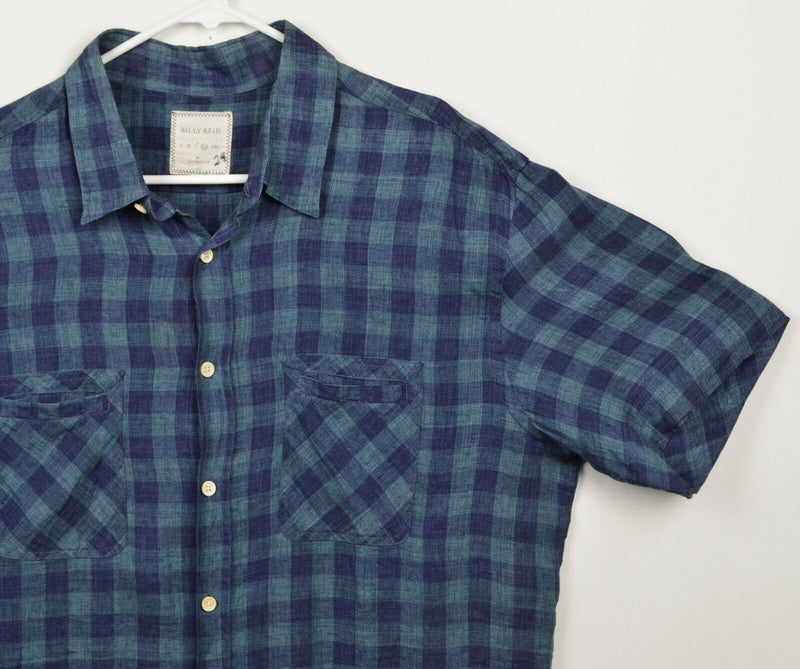 Billy Reid Men's Sz XL Standard Cut 100% Linen Blue Plaid Check Italy Shirt