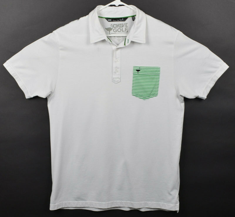 Travis Mathew Chive Golf Men's Sz XL White Pima Cotton Pocket Golf Polo Shirt